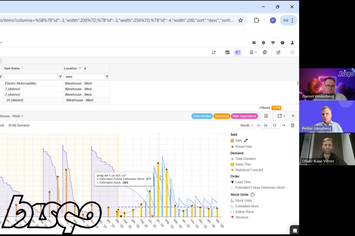 Bild från webinar med Oliver Kaae Vinter, Petter Sångberg från AGR, och Bisqo's Daniel Vesterberg