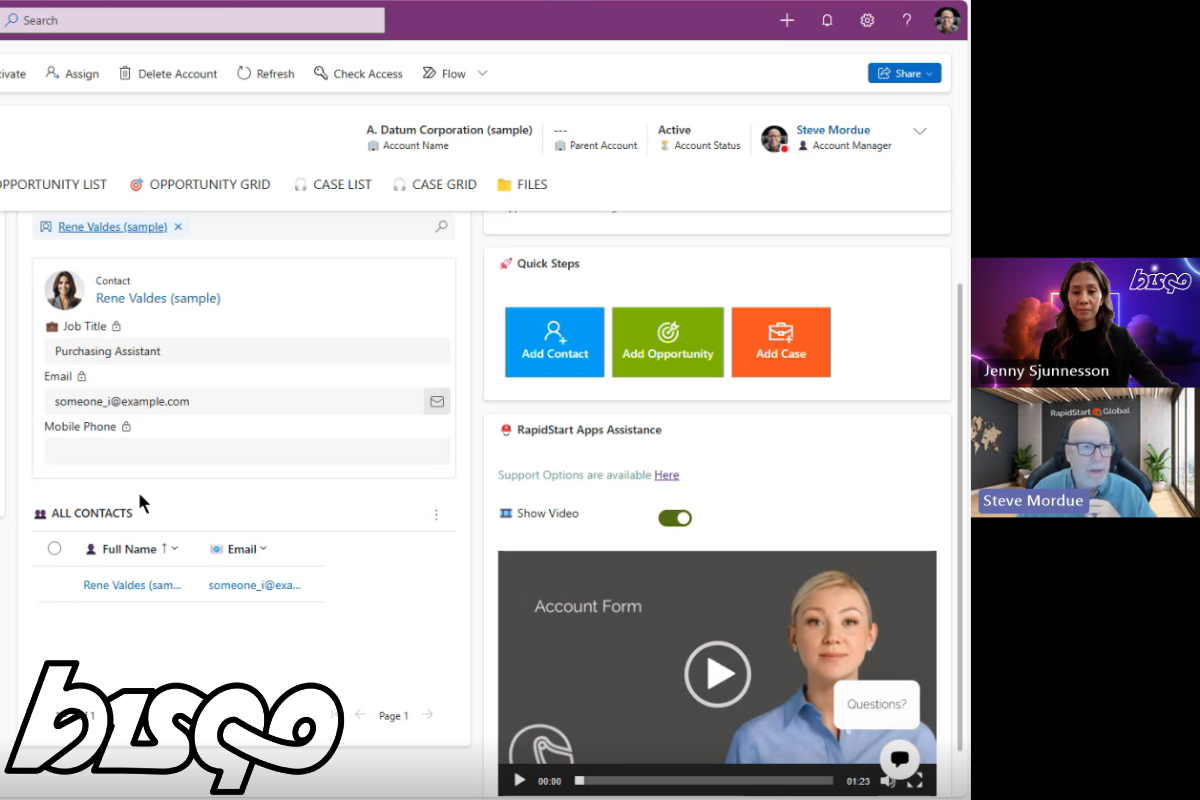 Bild från webinar där Steve Mordue presenterar RapidStartCRM