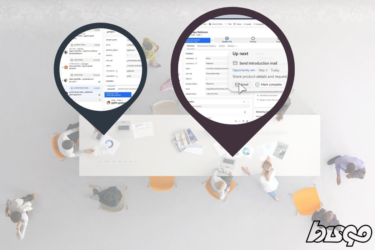 Människor samlade runt ett kontorsbord